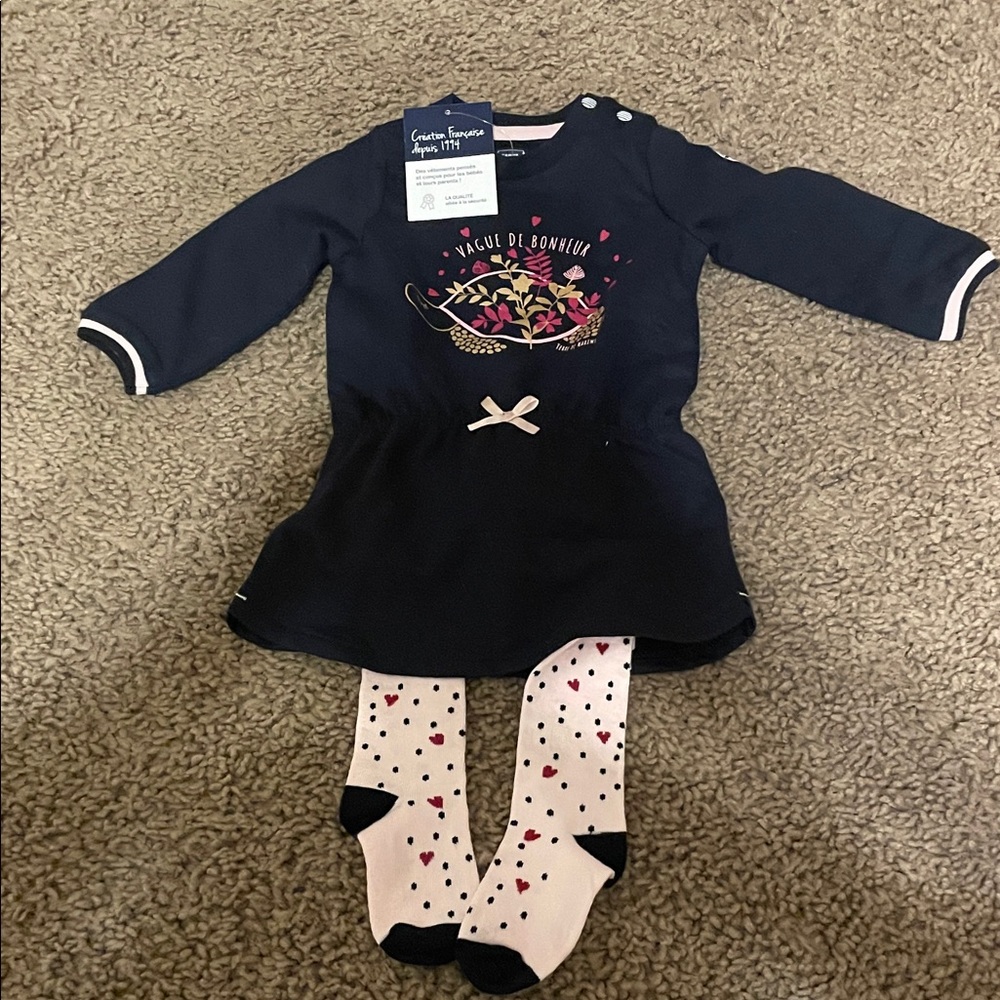Navy Kids Dress with Floral Basket Design
